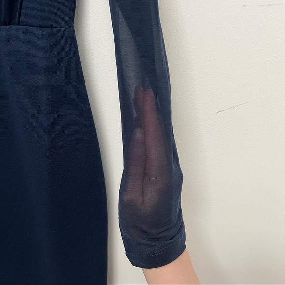 H&M Womens Blue Faux-wrap front sheer sleeve shift dress - Picture 5 of 10